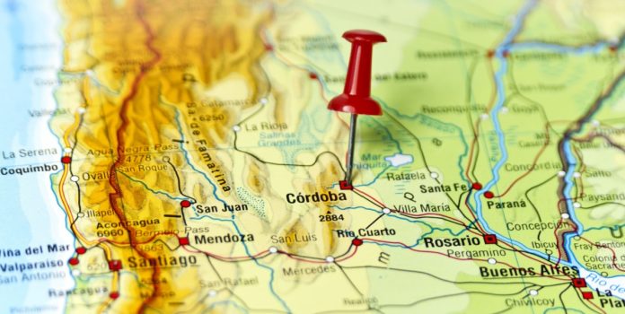 Un mapa de Argentina con una marca en la provincia de Córdoba.