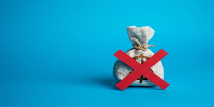 bolsa de dinero tachada