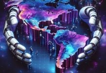 manos de robot abrazando latinoamérica