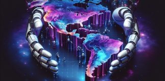 manos de robot abrazando latinoamérica